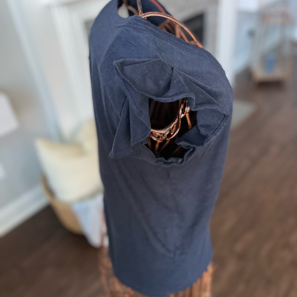 Loft Navy Ruffle Top Medium - image 8